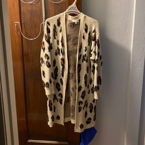 Leopard print long sweater cardigan